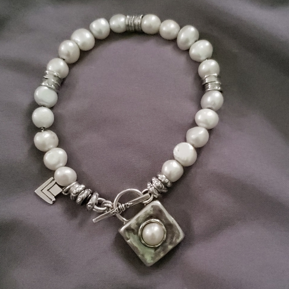 Silpada Sterling Freshwater Pearl Toggle Bracelet